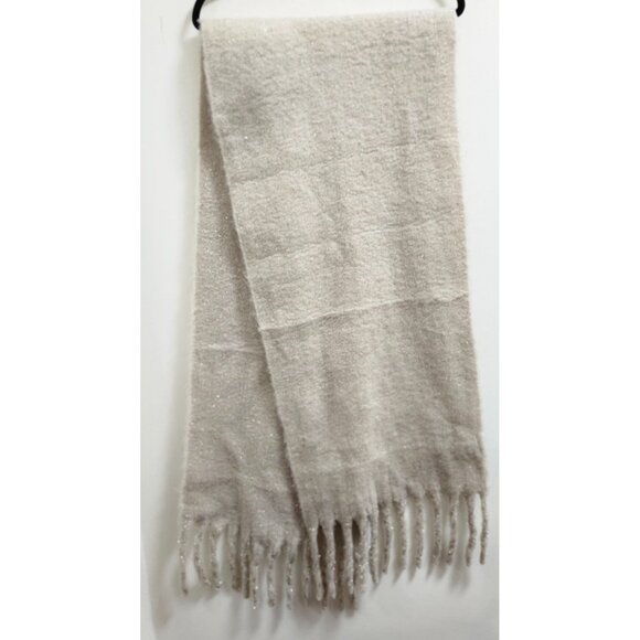Jade &Clarisse Paris Beige Fringe Scarf 100% Viscose Soft Sparkle Wrap 76x16 - Picture 2 of 11